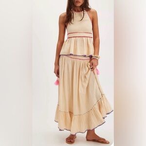 Free People Island Time Embroidered Maxi Skirt , Backless Top Set